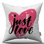 Beyaz Pembe Modern Just Love Yazılı Dijital Baskı Kırlent Yastık Kılıfı - CGH436