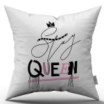 Beyaz Pembe Modern Stay Queen  Yazılı Dijital Baskı Kırlent Yastık Kılıfı - CGH437