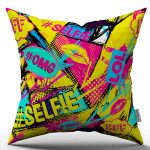 Siyah Çok Renkli Popart Tarz Modern Dijital Baskı Kırlent Yastık Kılıfı - CGH442