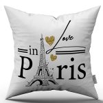 Beyaz Siyah Love Paris Yazılı  Dijital Baskı Kırlent Yastık Kılıfı - CGH443