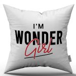 Beyaz Siyah  I'm Wonder Girl Yazılı Dijital Baskı Kırlent Yastık Kılıfı - CGH448