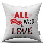 Beyaz Kırmızı Love Yazılı Kırlent Dijital Baskı Kırlent Yastık Kılıfı - CGH452