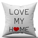 Beyaz Siyah Love My Home Dijital Baskı Kırlent Yastık Kılıfı - CGH453