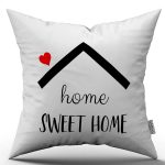 Beyaz Siyah Home Sweet Home Yazılı Dijital Baskı Kırlent Yastık Kılıfı - CGH457