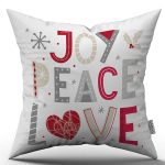 Beyaz Kırmızı  Joy Peace Love Yazılı Dekoratif Dijital Baskı Kırlent Yastık Kılıfı - CGH462