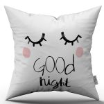 Beyaz Siyah Goog Night Yazılı Dekoratif Dijital Baskı Kırlent Yastık Kılıfı - CGH473