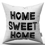Beyaz Siyah Home Sweet Home Dekoratif Dijital Baskı Kırlent Yastık Kılıfı - CGH475