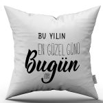 Beyaz Siyah Yazılı Dekoratif Dijital Baskı Kırlent Yastık Kılıfı - CGH476
