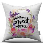 Beyaz Home Sweet Home Dekoratif Dijital Baskı Kırlent Yastık Kılıfı - CGH478