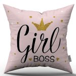 Pembe Girl Boss Dekoratif Dijital Baskı Kırlent Yastık Kılıfı - CGH480