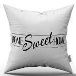Beyaz Siyah Home Sweet Home Dekoratif Dijital Baskı Kırlent Yastık Kılıfı - CGH483