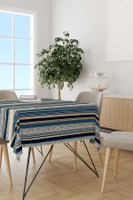 Lacivert Bej Çizgili Modern Dijital Baskılı Masaörtüsü CGH489-MS - Görsel 2