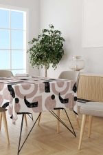 Beyaz Pembe Soyut Modern Desenli Dijital Baskılı Masaörtüsü CGH492-MS - Görsel 2