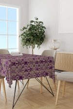 Mor Kahverengi Modern Geometrik Desenli Dijital Baskılı Masaörtüsü CGH495-MS - Görsel 2