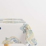 Sarı Mavi Damask Desenli Dijital Baskılı Masaörtüsü CGH497-MS
