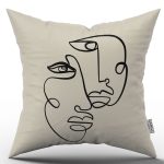 Bej Siyah Modern Silüet Figür Desenli Dijital Baskı Kırlent Yastık Kılıfı CGH512