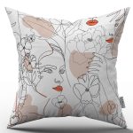 Beyaz Siyah Modern Silüet Figür Desenli Dijital Baskı Kırlent Yastık Kılıfı CGH520