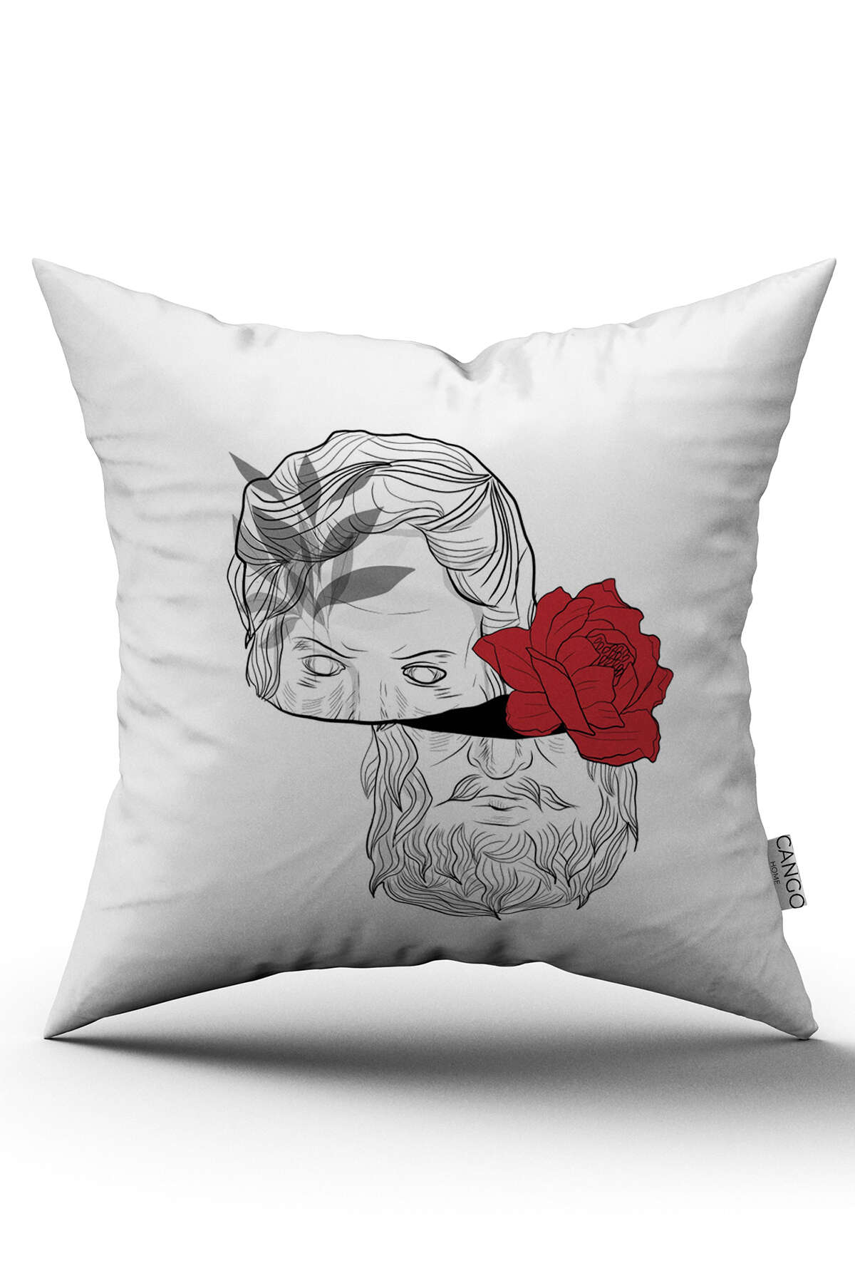 CGH543_01 Beyaz Siyah Modern Gül ve Heykel Figürlü Dijital Baskılı Kırlent Kılıfı CGH543 - Görsel 1
