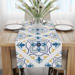 Beyaz Mavi Modern Etnik Karo Desenli Dijital Baskılı Runner CGH562-RN