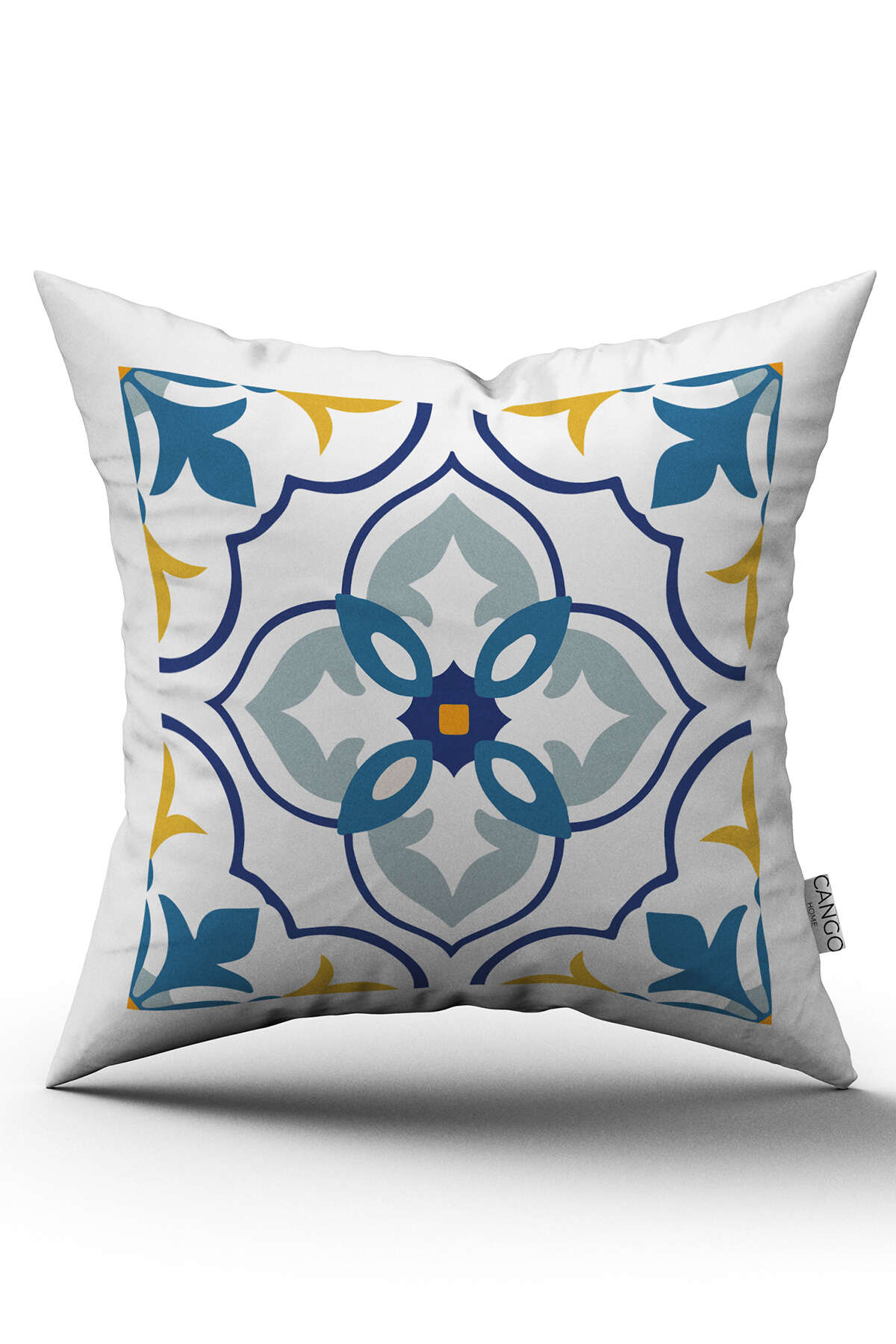 CGH562_01 Beyaz Mavi Modern Etnik Karo Desenli Dijital Baskılı Kırlent Kılıfı CGH562 - Görsel 1