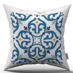 Beyaz Mavi Modern Etnik Karo Desenli Dijital Baskılı Kırlent Kılıfı CGH563
