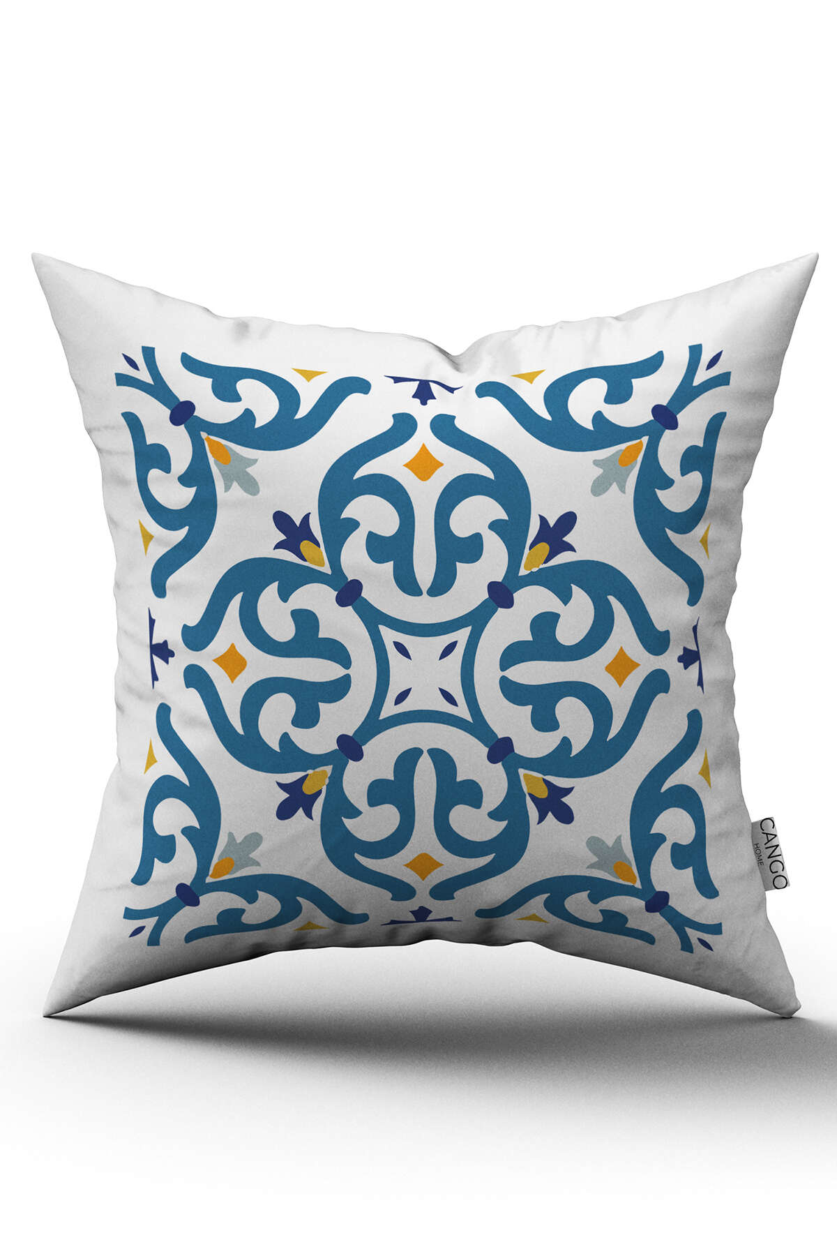 CGH563_01 Beyaz Mavi Modern Etnik Karo Desenli Dijital Baskılı Kırlent Kılıfı CGH563 - Görsel 1