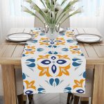 Beyaz Mavi Modern Etnik Karo Desenli Dijital Baskılı Runner CGH564-RN