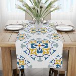 Beyaz Mavi Modern Etnik Karo Desenli Dijital Baskılı Runner CGH565-RN