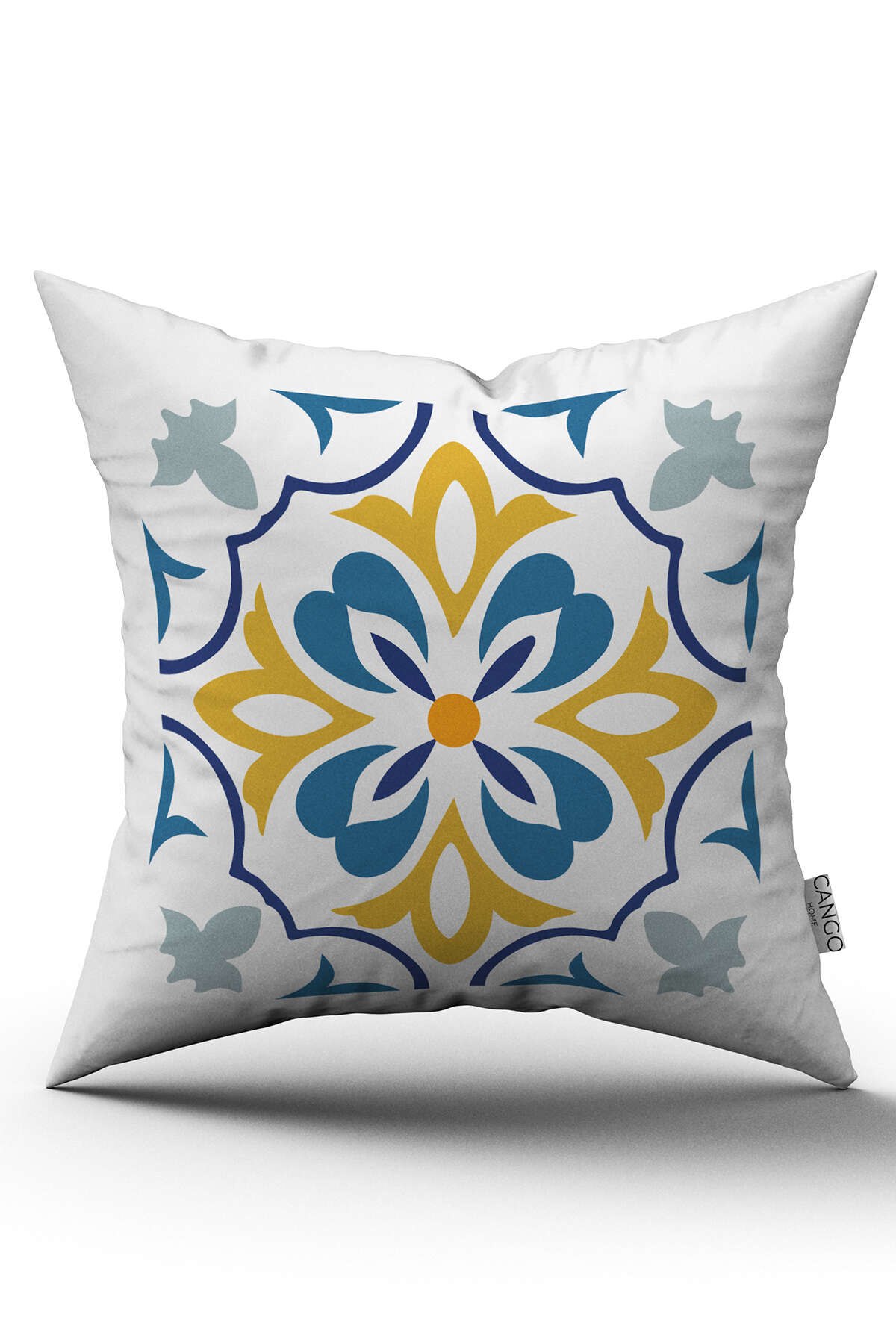 CGH565_01 Beyaz Mavi Modern Etnik Karo Desenli Dijital Baskılı Kırlent Kılıfı - Görsel 1