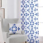 Beyaz Mavi Modern Etnik Karo Desenli Dijital Baskılı Perde CGH567-PR