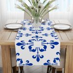 Beyaz Mavi Modern Etnik Karo Desenli Dijital Baskılı Runner CGH567-RN