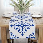 Beyaz Mavi Modern Etnik Karo Desenli Dijital Baskılı Runner CGH568-RN