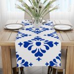 Beyaz Mavi Modern Etnik Karo Desenli Dijital Baskılı Runner CGH569-RN