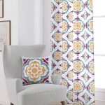 Beyaz Mavi Modern Etnik Karo Desenli Dijital Baskılı Perde CGH570-PR