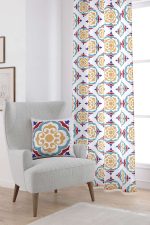 Beyaz Mavi Modern Etnik Karo Desenli Dijital Baskılı Perde CGH570-PR
