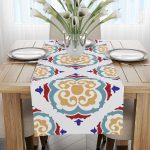 Beyaz Mavi Modern Etnik Karo Desenli Dijital Baskılı Runner CGH570-RN