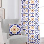 Beyaz Mavi Modern Etnik Karo Desenli Dijital Baskılı Perde CGH571-PR
