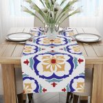 Beyaz Mavi Modern Etnik Karo Desenli Dijital Baskılı Runner CGH571-RN