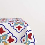 Beyaz Mavi Modern Etnik Karo Desenli Dijital Baskılı Masaörtüsü CGH572-MS