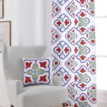 Beyaz Mavi Modern Etnik Karo Desenli Dijital Baskılı Perde CGH572-PR