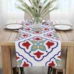 Beyaz Mavi Modern Etnik Karo Desenli Dijital Baskılı Runner CGH572-RN