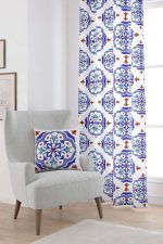Beyaz Mavi Modern Etnik Karo Desenli Dijital Baskılı Perde CGH574-PR