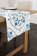 Beyaz Mavi Modern Etnik Karo Desenli Dijital Baskılı Runner CGH575-RN - Görsel 2