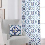 Beyaz Mavi Modern Etnik Karo Desenli Dijital Baskılı Perde CGH576-PR