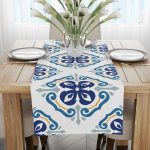 Beyaz Mavi Modern Etnik Karo Desenli Dijital Baskılı Runner CGH577-RN