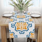 Beyaz Mavi Modern Etnik Karo Desenli Dijital Baskılı Runner CGH578-RN