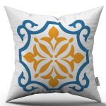 Beyaz Mavi Modern Etnik Karo Desenli Dijital Baskılı Kırlent Kılıfı