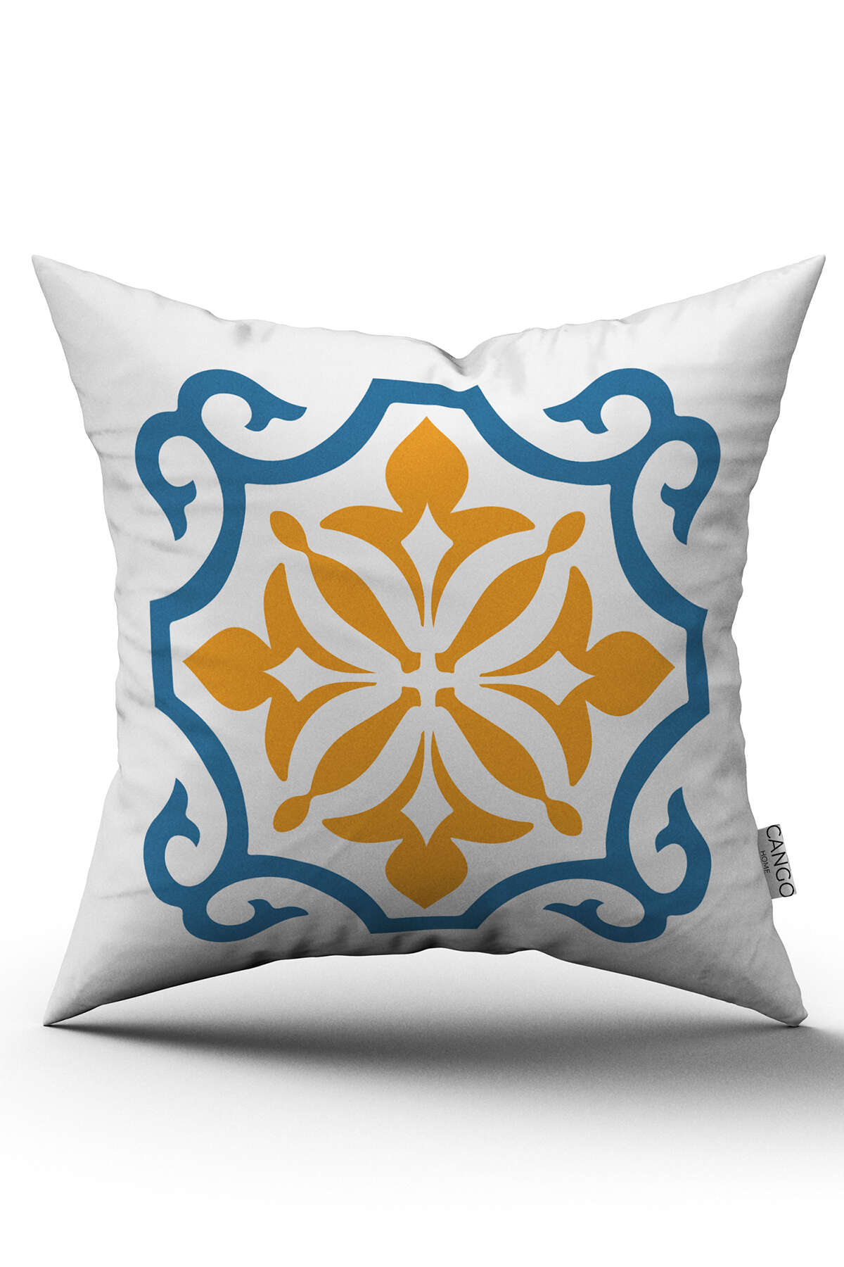 CGH578_01 Beyaz Mavi Modern Etnik Karo Desenli Dijital Baskılı Kırlent Kılıfı - Görsel 1