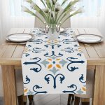 Beyaz Mavi Modern Etnik Karo Desenli Dijital Baskılı Runner CGH579-RN