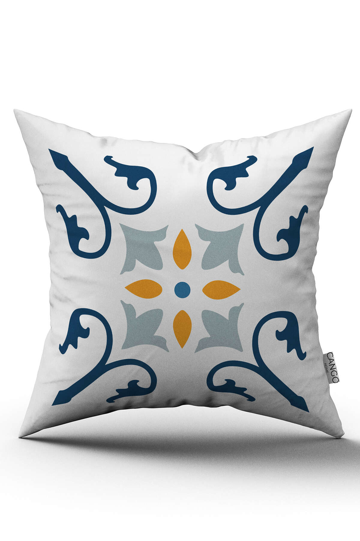 CGH579_01 Beyaz Mavi Modern Etnik Karo Desenli Dijital Baskılı Kırlent Kılıfı - Görsel 1
